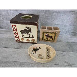 The Wild Outdoorsman Rustic Lodge Bathroom Set With Moose & Bear Tissue, Soap Tb